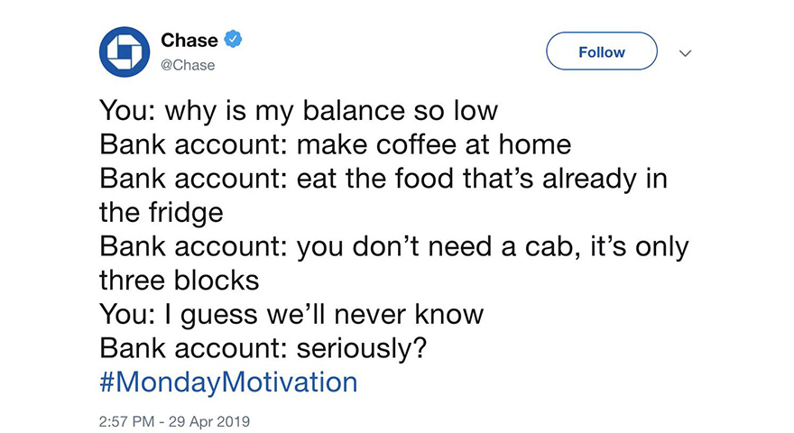 Twitter Roasts Chase Bank For #MondayMotivation Tweet