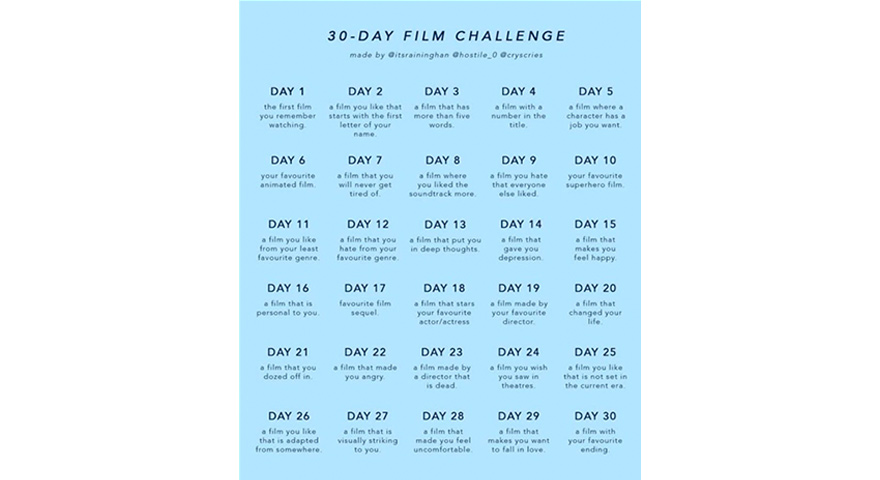 The 30 Day Film Challenge On Instagram #30DayMovieChallenge